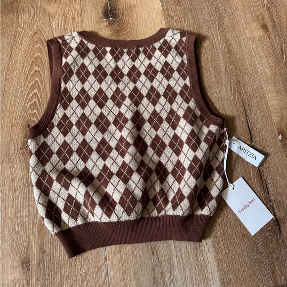 Sunday Best NWT Brown & White Quinn Sweater Sweater Vest Size XS - Picture 3 of 6